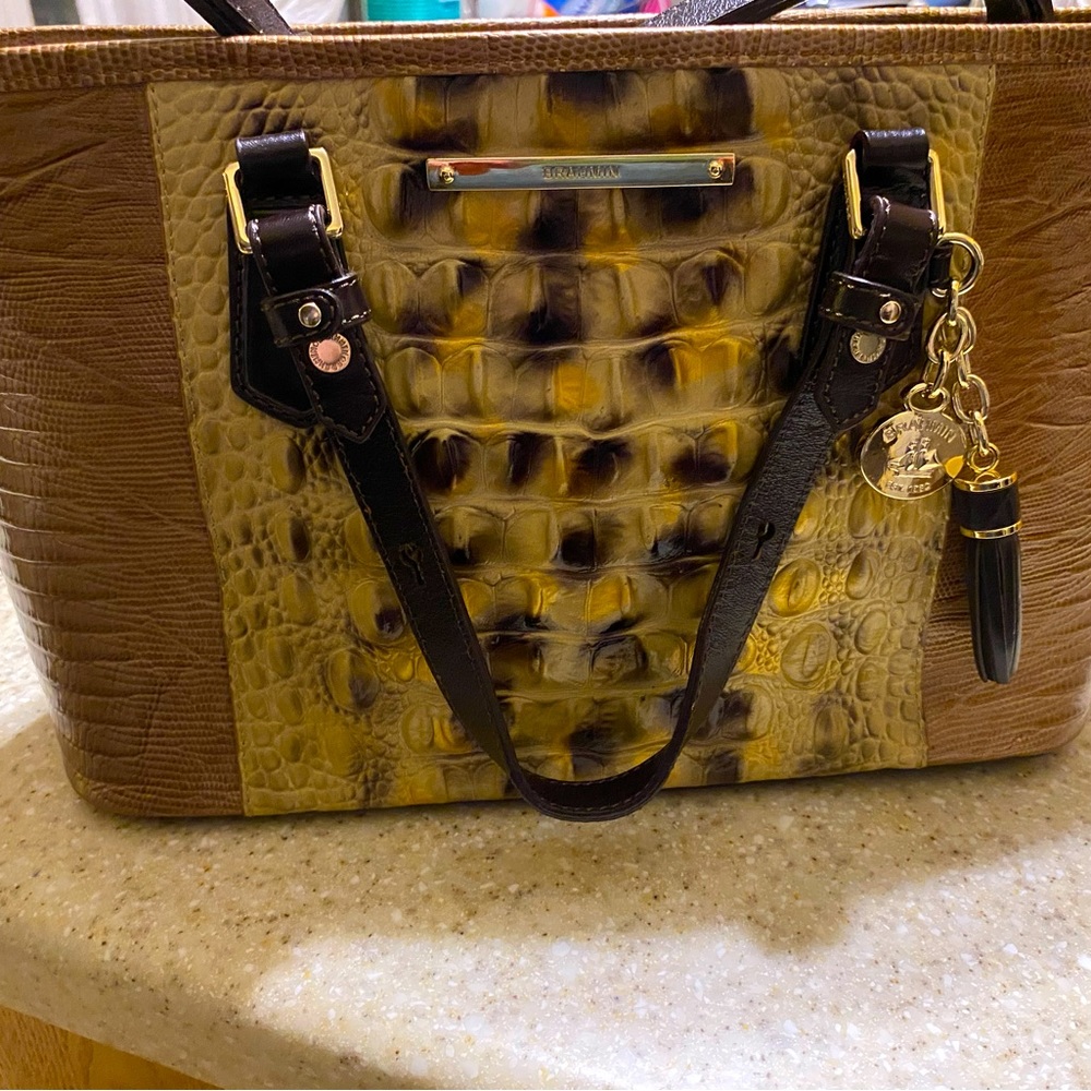 Calico print leather Brahmin woman’s purse